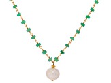 White Cultured Freshwater Pearl And Emerald 18k Yellow Gold Over Sterling Silver Necklace