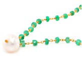 White Cultured Freshwater Pearl And Emerald 18k Yellow Gold Over Sterling Silver Necklace