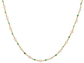 White Cultured Freshwater Pearl & Emerald 18k Yellow Gold Over Sterling Silver 18 Inch Necklace