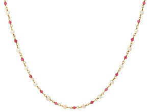 White Cultured Freshwater Pearl & Pink Tourmaline 18k Yellow Gold Over Silver 18 Inch Necklace