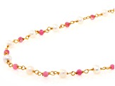 White Cultured Freshwater Pearl & Pink Tourmaline 18k Yellow Gold Over Silver 18 Inch Necklace