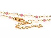 White Cultured Freshwater Pearl & Pink Tourmaline 18k Yellow Gold Over Silver 18 Inch Necklace