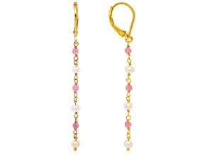 White Cultured Freshwater Pearl & Pink Tourmaline 18k Yellow Gold Over Sterling Silver Earrings