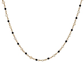 White Cultured Freshwater Pearl & Black Spinel 18k Yellow Gold Over Sterling Silver 18 Inch Necklace