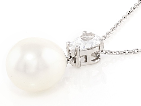 Dazzlingrock Infinity Pendant - 8mm Freshwater Pearl & 0.20 Ct Diamond, Sterling Silver, 18" Chain