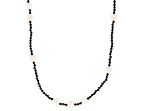 White Cultured Freshwater Pearl and 138.50ctw Black Spinel Rhodium Over Sterling Silver Necklace