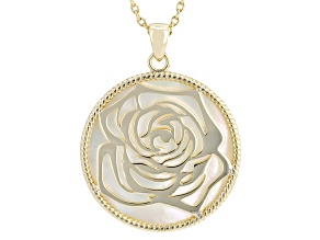 White Mother-of-Pearl 18K Yellow Gold Over Brass Flower Pendant With Chain