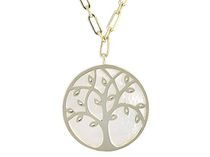 White Mother-of-Pearl 18K Yellow Gold Over Brass Necklace