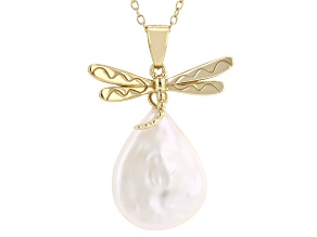 Cultured Freshwater Pearl 14K Yellow Gold Over Sterling Silver Pendant With Chain