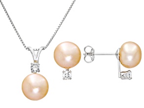 Multi-Pink Cultured Freshwater Pearl With 0.63ctw Topaz Sterling Silver Pendant and Earrings Set
