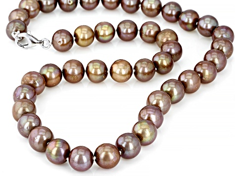 Mahogany Color Cultured Freshwater Pearl Rhodium Over Sterling Silver 18 Inch Strand Necklace