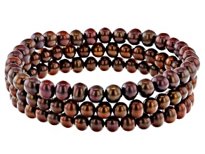 Mahogany Color Cultured Freshwater Pearl 5-6mm Stretch Bracelet Set of Three