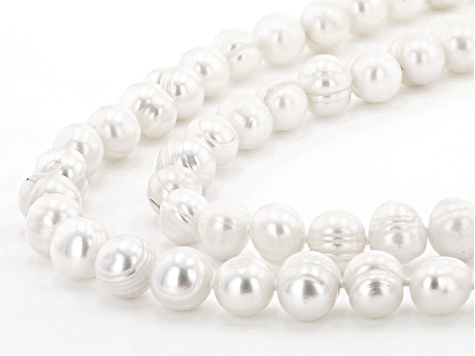 White Cultured Freshwater Pearl 64 Inch Endless Strand Necklace ...