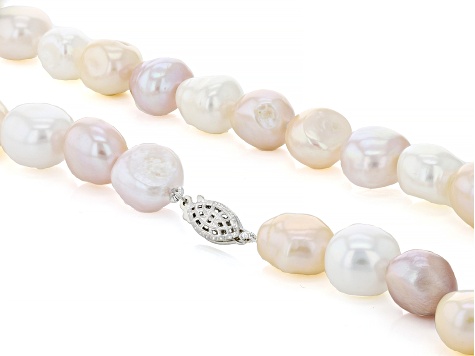 Multi-Color & White Cultured Freshwater Pearl Rhodium Over Sterling Silver 18" Strand Necklace