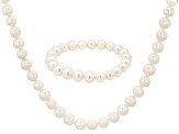 White Cultured Freshwater Strand Necklace and Stretch Bracelet Set