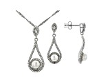 White Cultured Freshwater Pearl & Cubic Zirconia Rhodium Over Sterling Silver Pendant & Earring Set