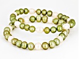 Pistachio Green And White Cultured Freshwater Pearl Stretch Bracelet Set