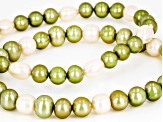 Pistachio Green And White Cultured Freshwater Pearl Stretch Bracelet Set