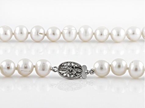 Cultured Freshwater Pearl with White Diamond Accents Rhodium Over Sterling Silver 18 Inch Necklace