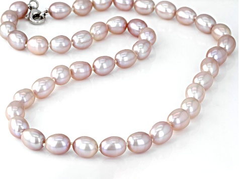 Light Pink Cultured Freshwater Pearl Rhodium Over Sterling Silver 18 Inch Strand Necklace