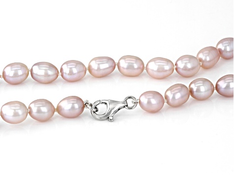 Light Pink Cultured Freshwater Pearl Rhodium Over Sterling Silver 18 Inch Strand Necklace