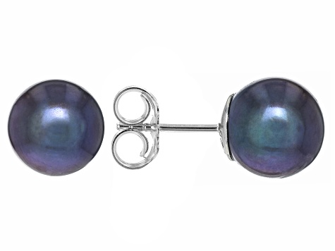 Black Cultured Freshwater Pearl Rhodium Over Sterling Silver Stud Earrings