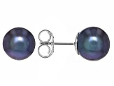 Black Cultured Freshwater Pearl Rhodium Over Sterling Silver Stud Earrings