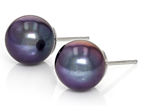 Black Cultured Freshwater Pearl Rhodium Over Sterling Silver Stud Earrings