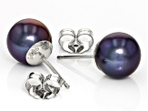 Black Cultured Freshwater Pearl Rhodium Over Sterling Silver Stud Earrings