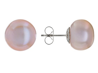 Pink Cultured Freshwater Pearl Rhodium Over Sterling Silver Stud Earrings