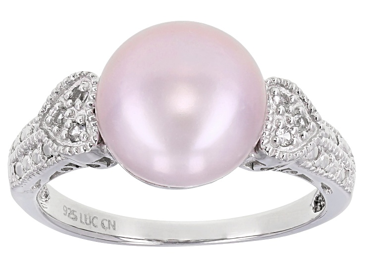 Pink Cultured Freshwater Pearl And White Topaz Sterling Silver Ring