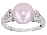 Pink Cultured Freshwater Pearl And White Topaz Sterling Silver Ring