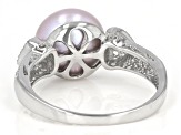 Pink Cultured Freshwater Pearl And White Topaz Sterling Silver Ring