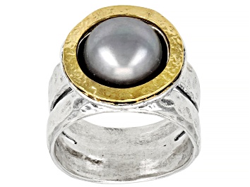 Picture of Silver Cultured Freshwater Pearl Sterling Silver With 14k Yellow Gold Over Accent Ring