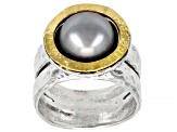 Silver Cultured Freshwater Pearl Sterling Silver With 14k Yellow Gold Over Accent Ring