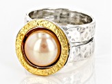 Peach Cultured Freshwater Pearl Sterling Silver With 14k Yellow Gold Over Accent Ring