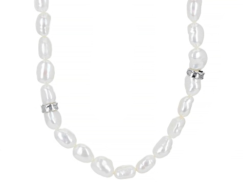 White Cultured Freshwater Pearl Sterling Silver 32 Inch Endless Strand Necklace