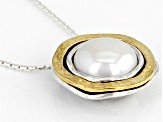 White Cultured Freshwater Pearl Sterling Silver With 14k Yellow Gold Over Accent Necklace