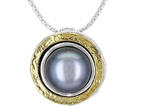 Silver Cultured Freshwater Pearl Sterling Silver With 14k Yellow Gold Over Accent Necklace