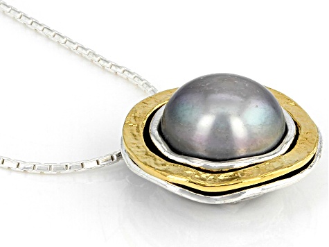 Silver Cultured Freshwater Pearl Sterling Silver With 14k Yellow Gold Over Accent Necklace