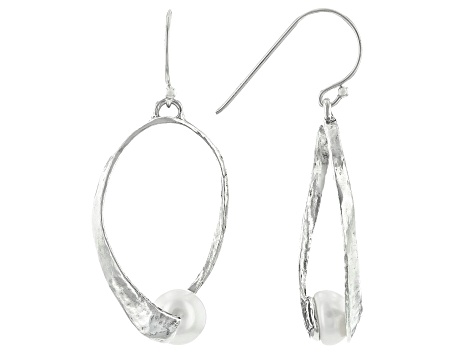 White Cultured Freshwater Pearl Sterling Silver Drop Earrings