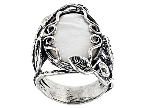 White South Sea Mother-of-Pearl & White Topaz Sterling Silver Ring