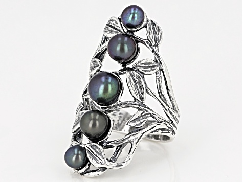 Black Cultured Freshwater Pearl Sterling Silver Ring