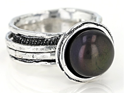Black Cultured Freshwater Pearl Sterling Silver Ring