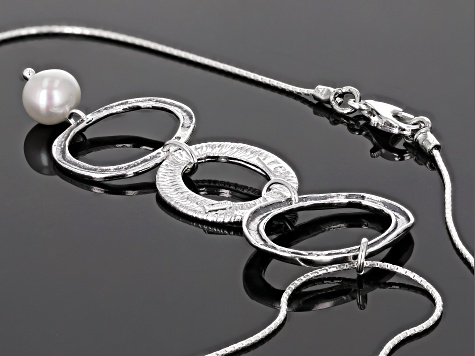 White Cultured Freshwater Pearl Sterling Silver 18 Inch Necklace
