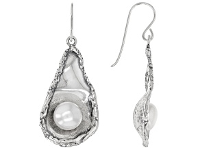 White Cultured Freshwater Pearl Sterling Silver Dangle Earrings