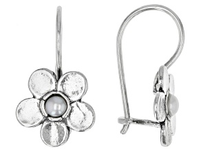 White Cultured Freshwater Pearl Sterling Silver Flower Earrings