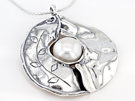 White Cultured Freshwater Pearl Sterling Silver 18 Inch Necklace