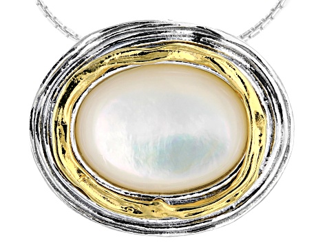 White South Sea Mother-of-Pearl Sterling Silver With 14k Yellow Gold Over Accent 18 Inch Necklace