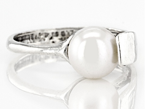 White Cultured Freshwater Pearl Sterling Silver Ring